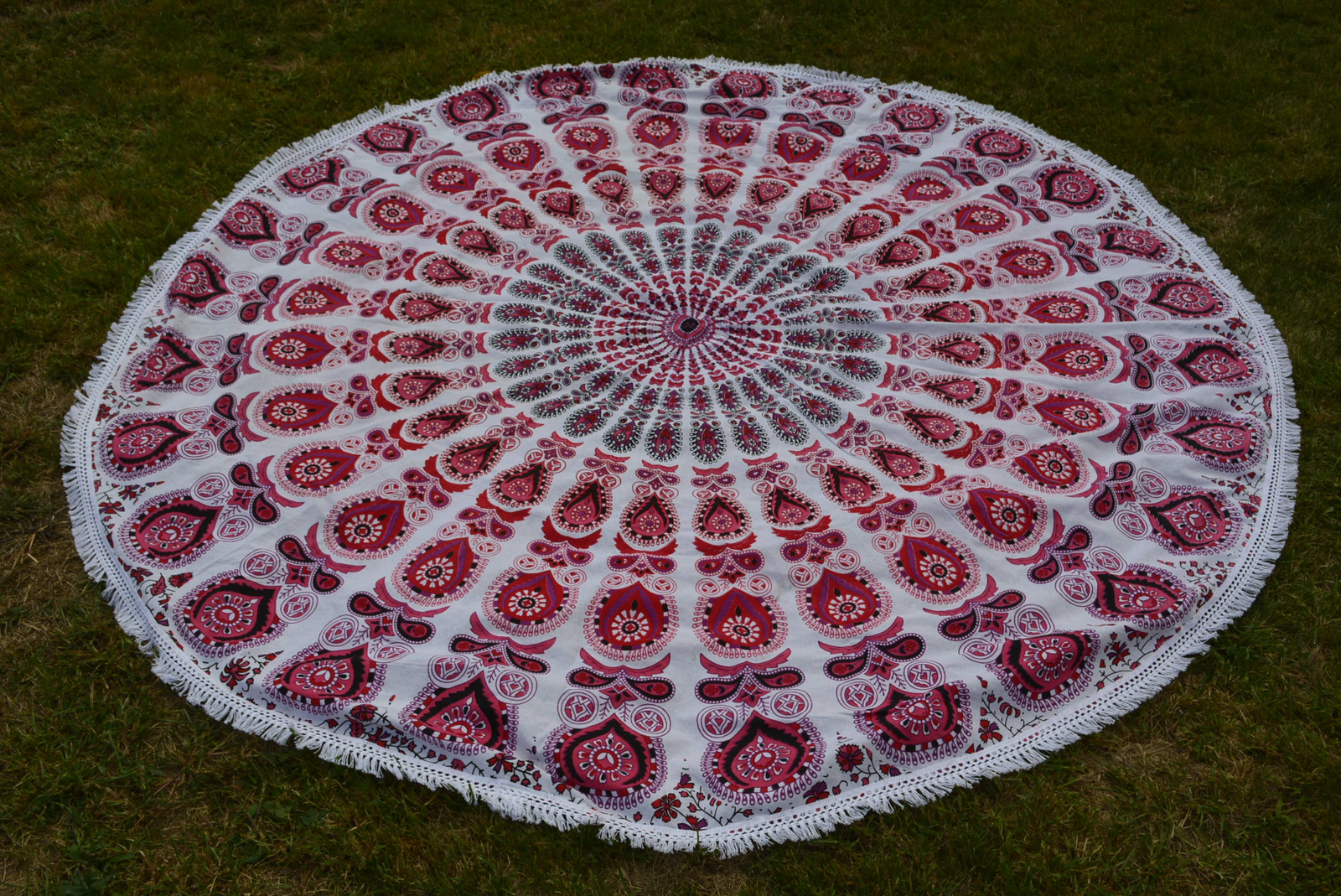 Boho Mandala Cotton Tapestry – Indian Hand-Printed Round Wall Hanging & Table Cover
