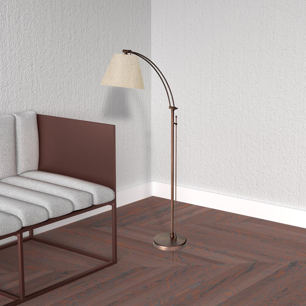 1-Light Incan Adjustable Floor Lamp – Oil Brushed Bronze with Flax Shade