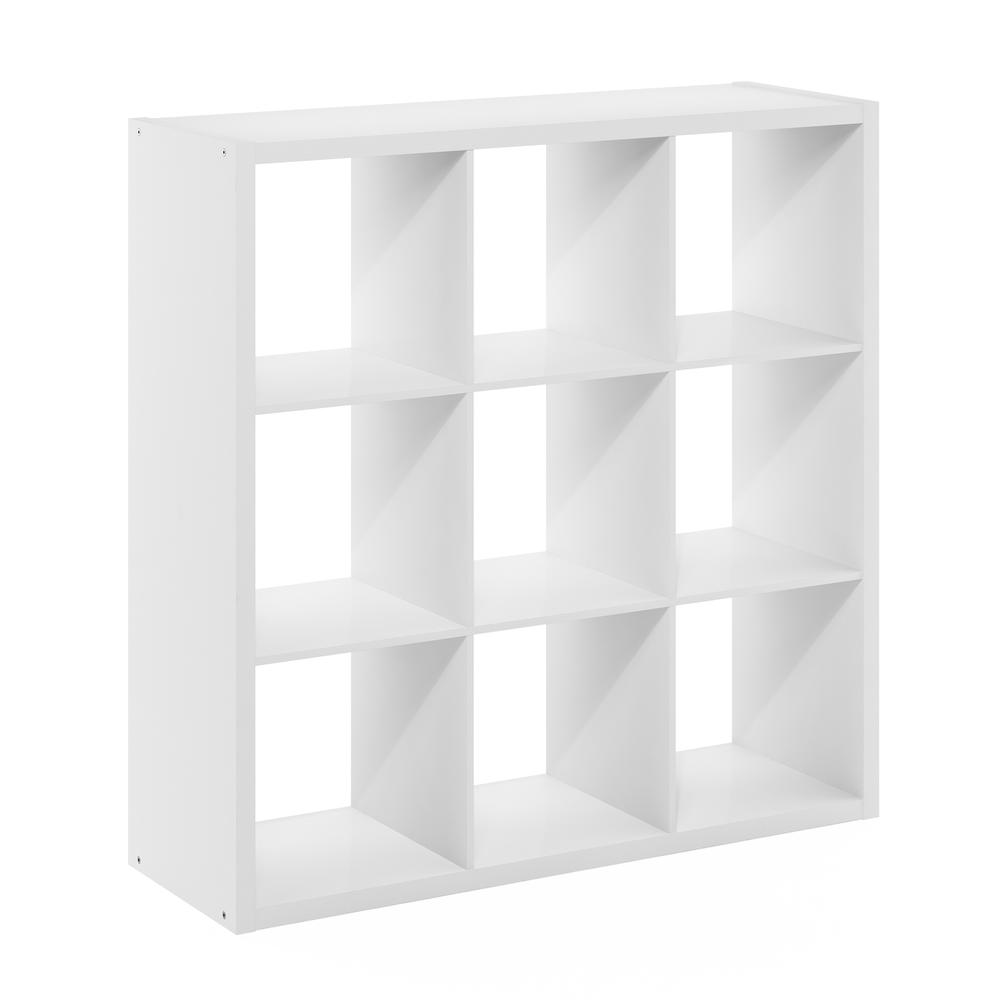 Cubicle Open Back Decorative Cube Storage Organizer – 9-Cube Standing Shelf (White)