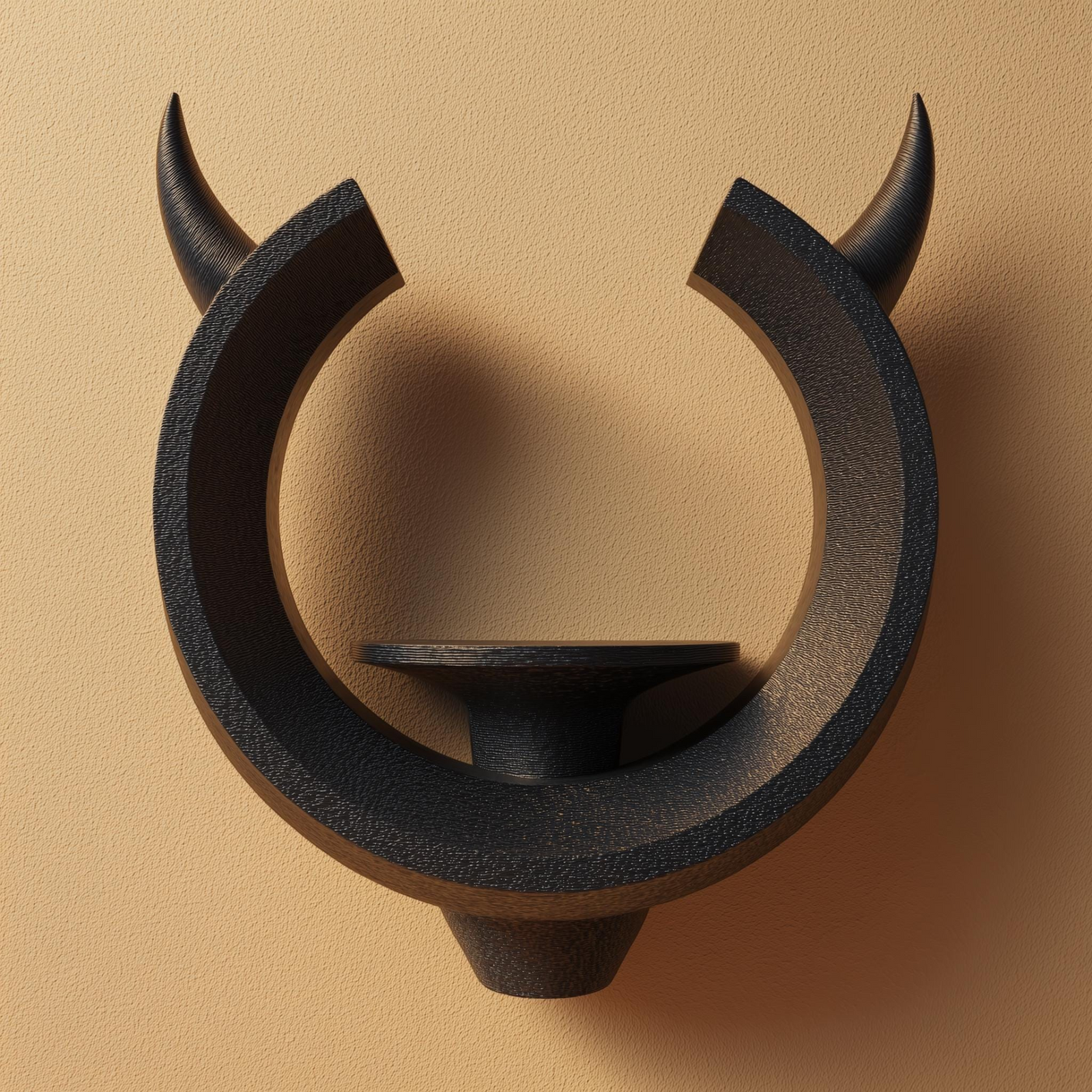 3D Printed Horn Ring Wall Shelf | Dark Fantasy Crescent Horn Altar Ledge | Gothic Minimal Floating Wall Decor for Crystals and Candles Home