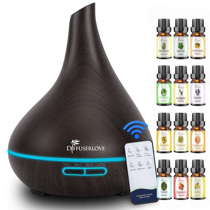 500ml Ultrasonic Aroma Diffuser Lamp – Quiet Smoke Vaporizer with 7 LED Lights & 4 Timer Modes (+12 Essential Oils Set Available)