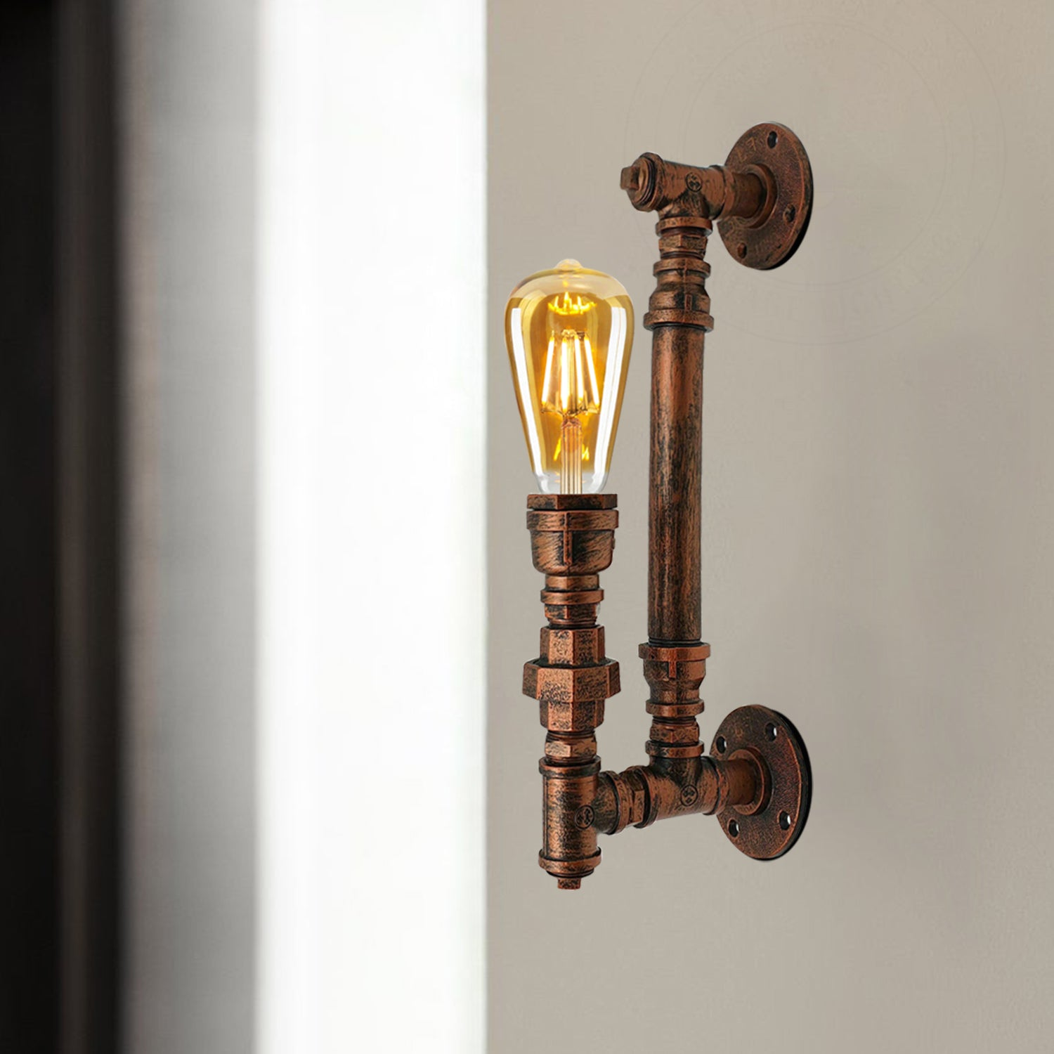 Industrial Vintage Water Pipe Wall Sconce – Steampunk Rustic Lighting