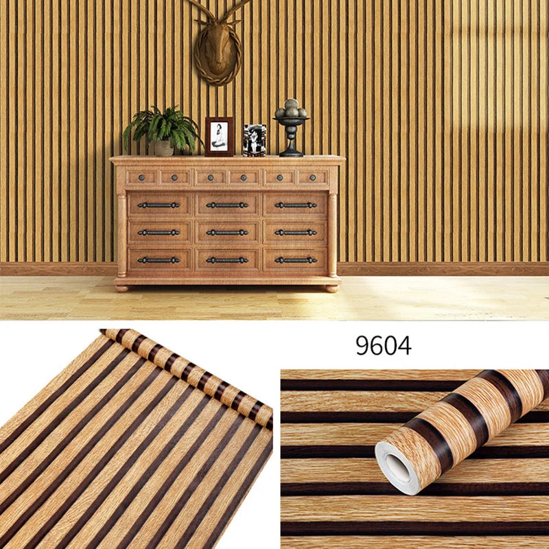 45CM PVC Wood Striped Self-Adhesive Waterproof Wallpaper Sticker