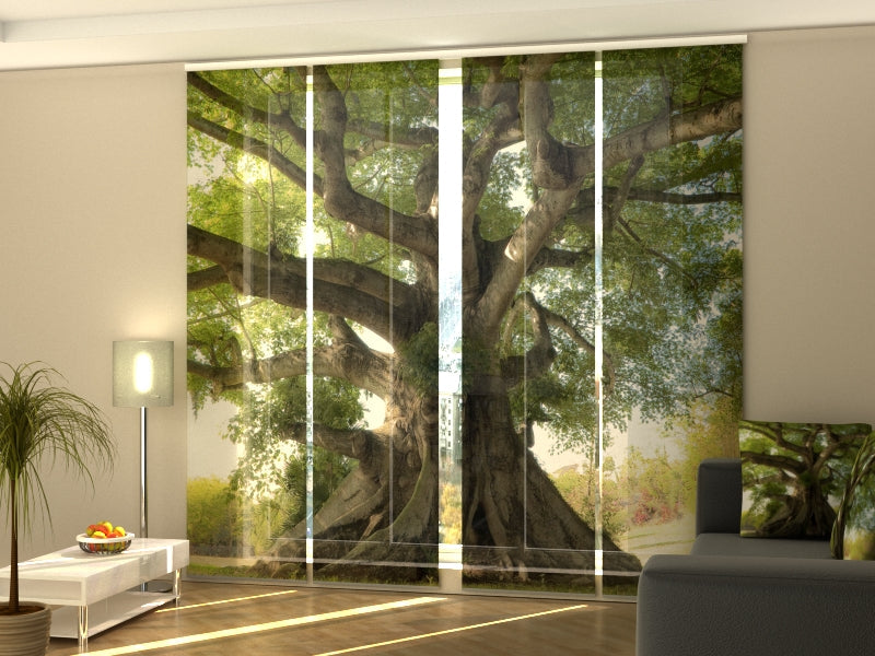 Elevated Tree of Life panel curtain Set with Symbolic Nature Print