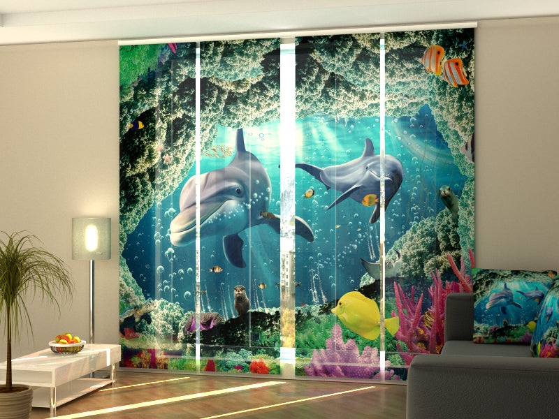 Luxurious Dolphin Ocean panel curtain Set with Panoramic Sea Print