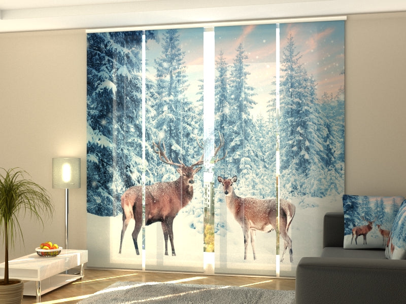 Luxurious Noble Christmas Deer panel curtain Set with Festive Scenic Print