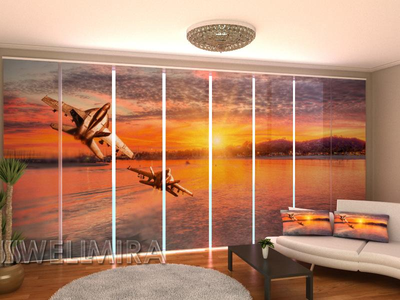 Modern Twin Airplanes panel curtain Set with HD Aviation Print