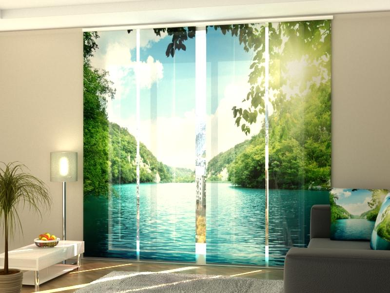 Luxurious Lake View panel curtain Set with Panoramic Nature Print