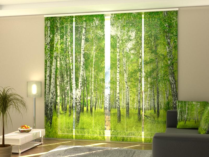 Premium Birch Forest panel curtain Set with Realistic Scenic Print