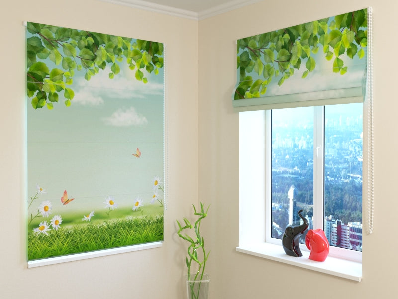 Elevated Summer Landscape roman shades for Bright Nature-Inspired Interiors