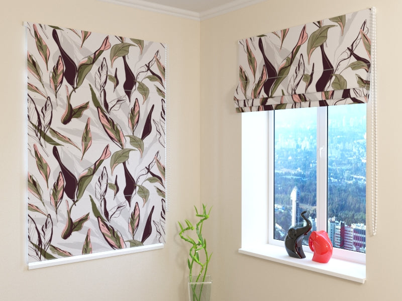 Modern Pastel Green Tropical Leaves Roman Shades for Relaxed Elegant Interiors