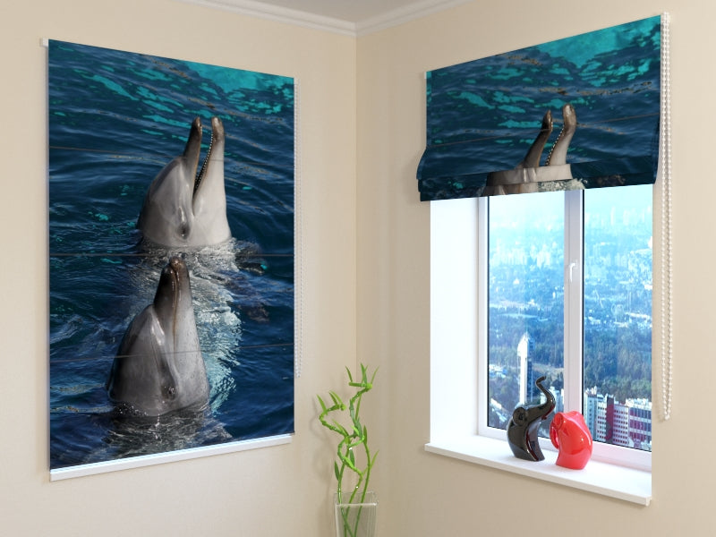 Modern Dolphin Pair roman shades for Coastal-Inspired Interiors