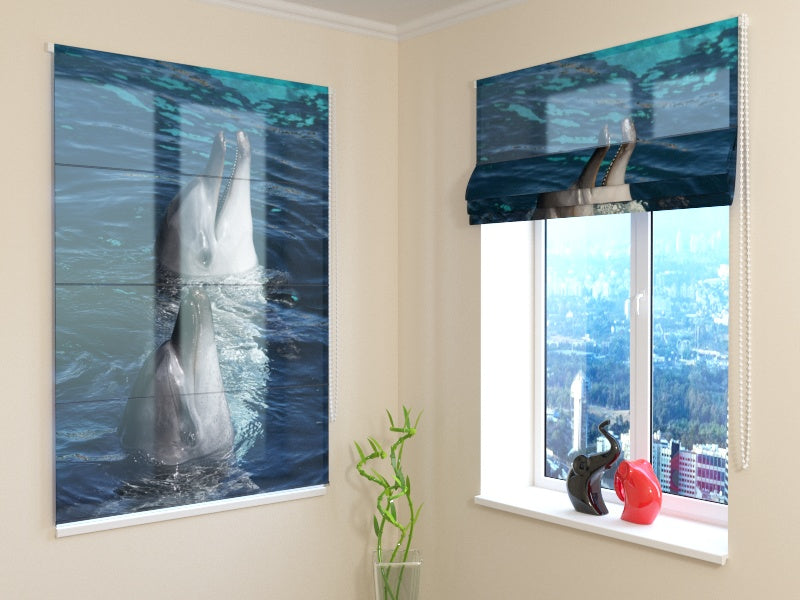 Modern Dolphin Pair roman shades for Coastal-Inspired Interiors
