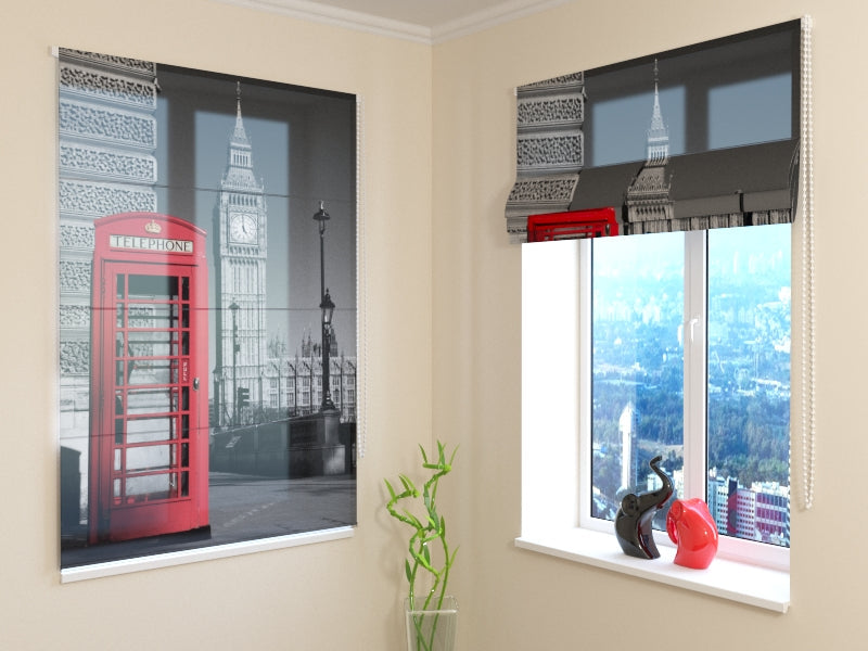 High-End London Telephone Booth roman shades for Iconic City Style