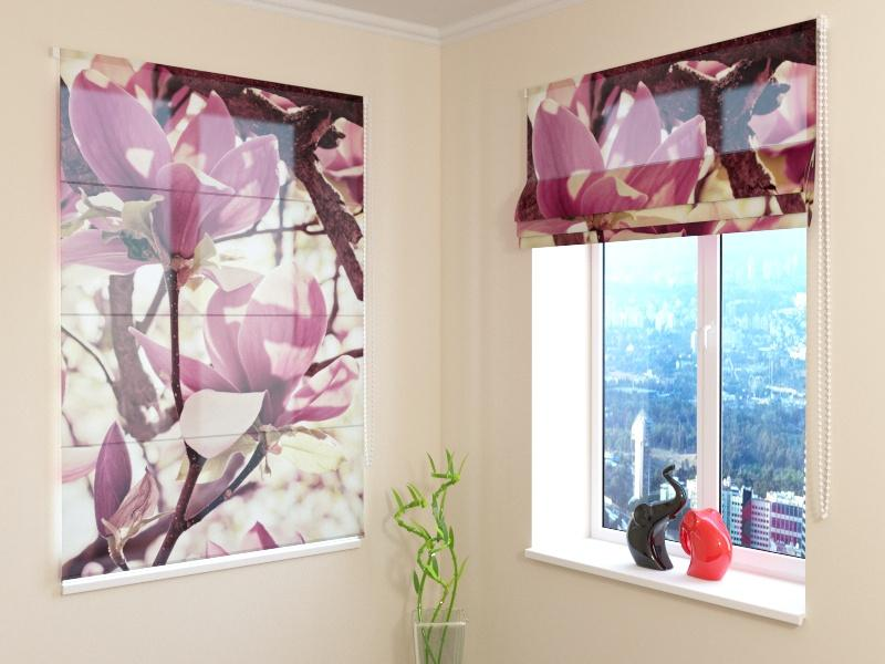 Premium Pink Magnolia roman shades for Soft Elegant Interiors