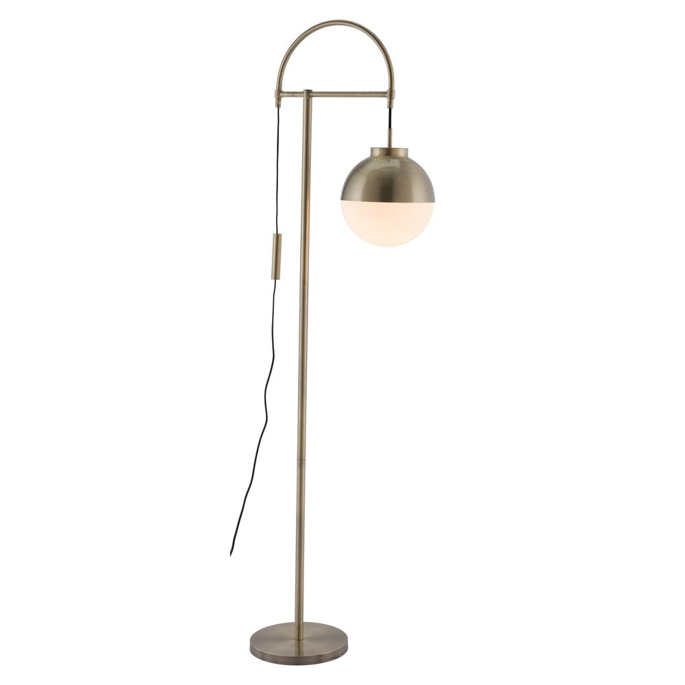 Waterloo Arc Floor Lamp – White & Bronze with Frosted Glass Shade