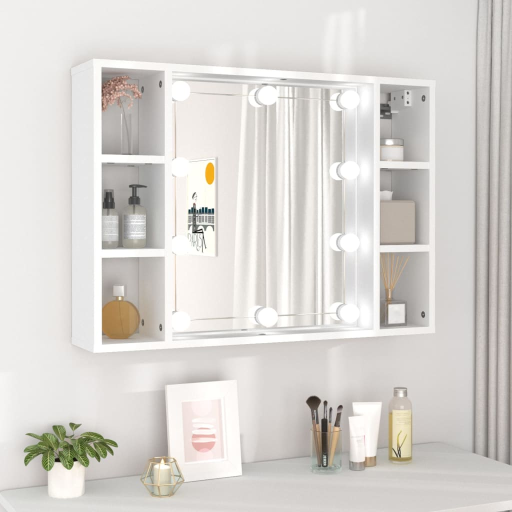 vidaXL Mirror Cabinet with LED White 76x15x55 cm