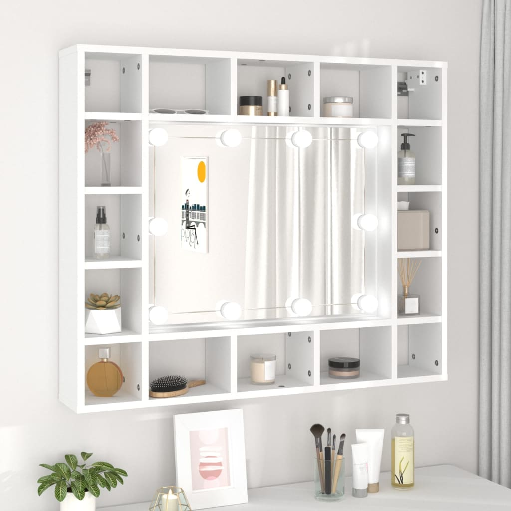 vidaXL Mirror Cabinet with LED White 91x15x76.5 cm