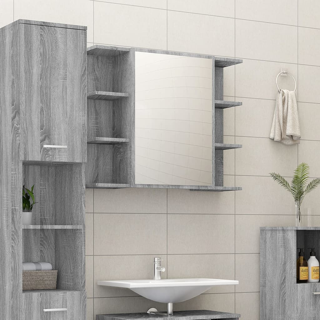 vidaXL Bathroom Mirror Cabinet Grey Sonoma 80x20.5x64cm Engineered Wood