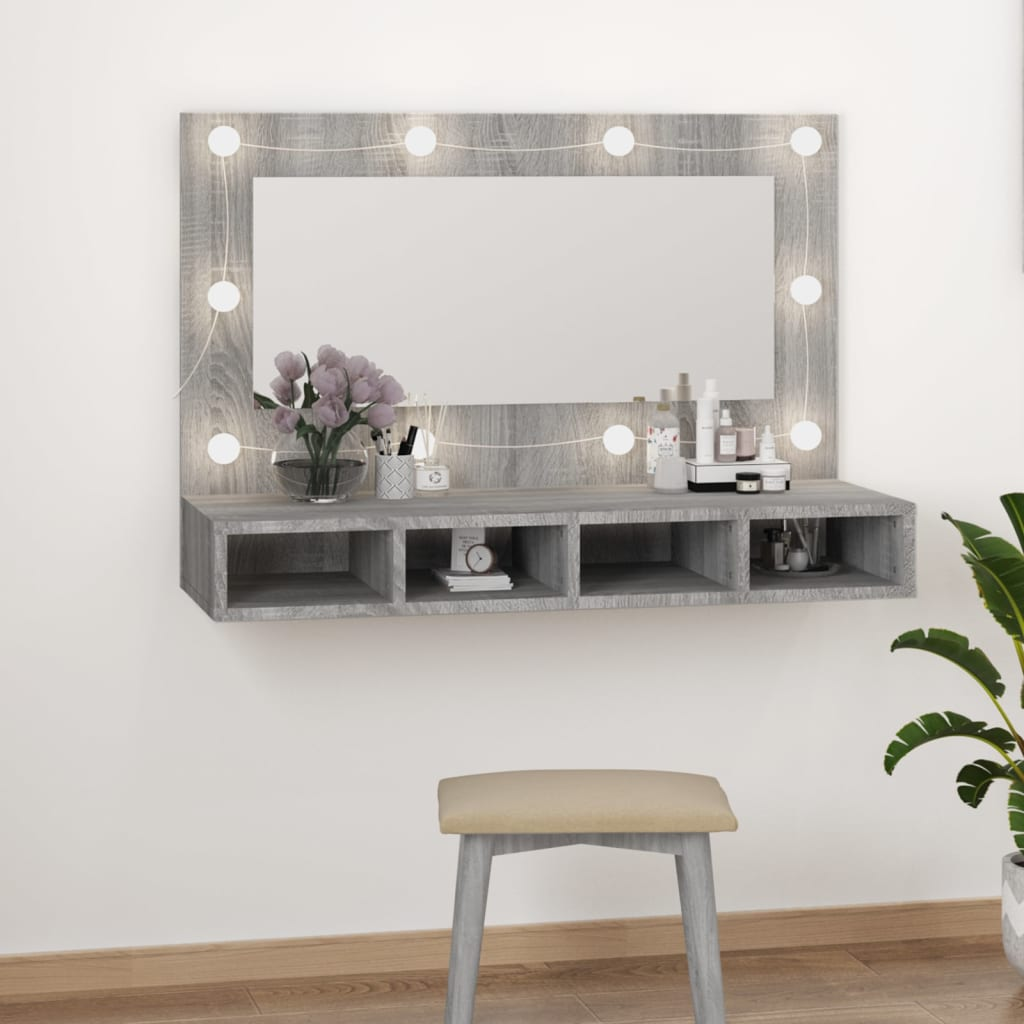 vidaXL Mirror Cabinet with LED Grey Sonoma 90x31.5x62 cm