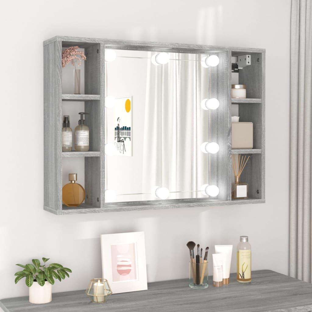 vidaXL Mirror Cabinet with LED Grey Sonoma 76x15x55 cm