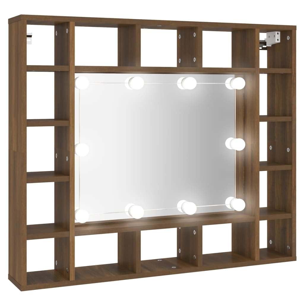 vidaXL Mirror Cabinet with LED Brown Oak 91x15x76.5 cm