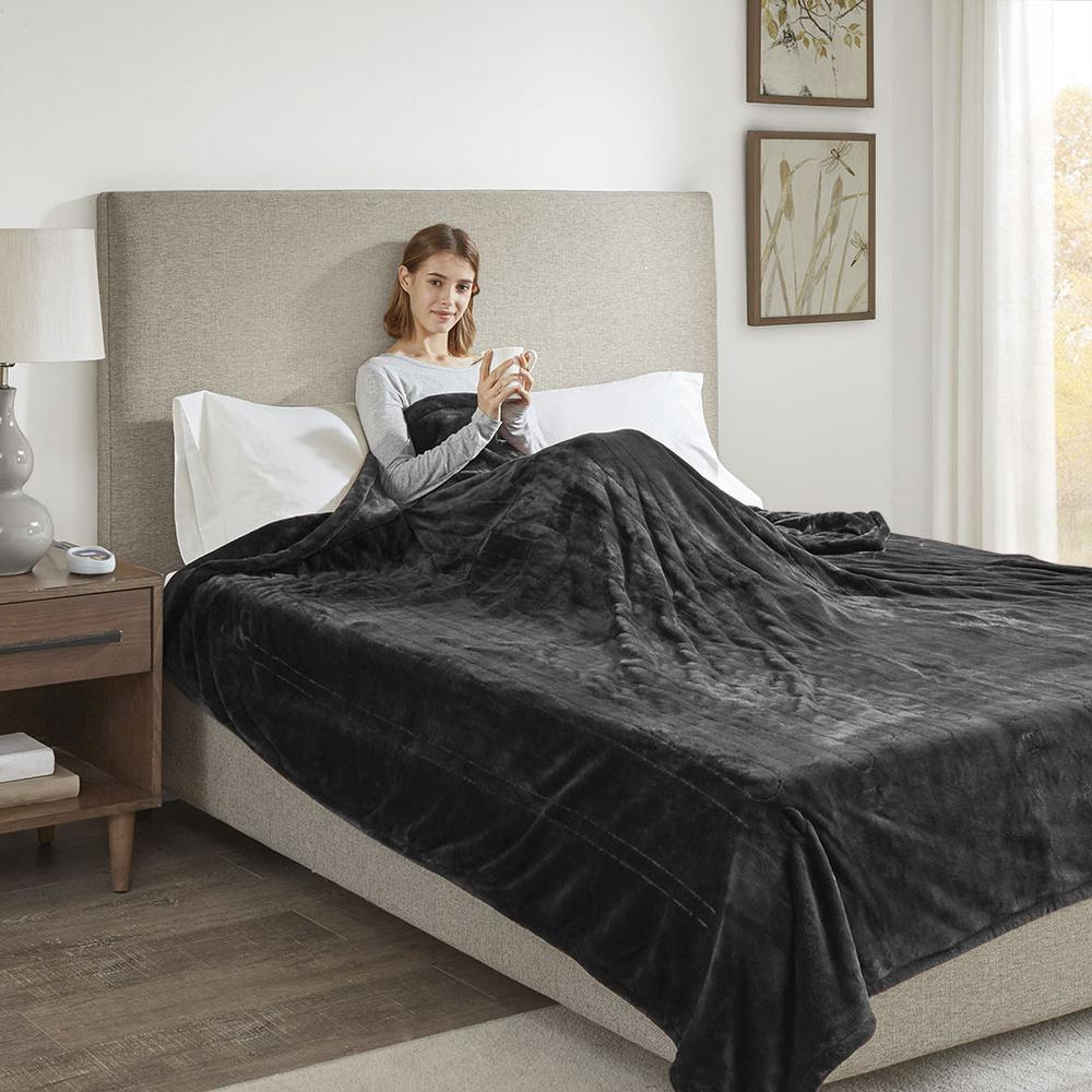 Beautyrest Heated Plush Blanket – Black Microlight Electric Blanket