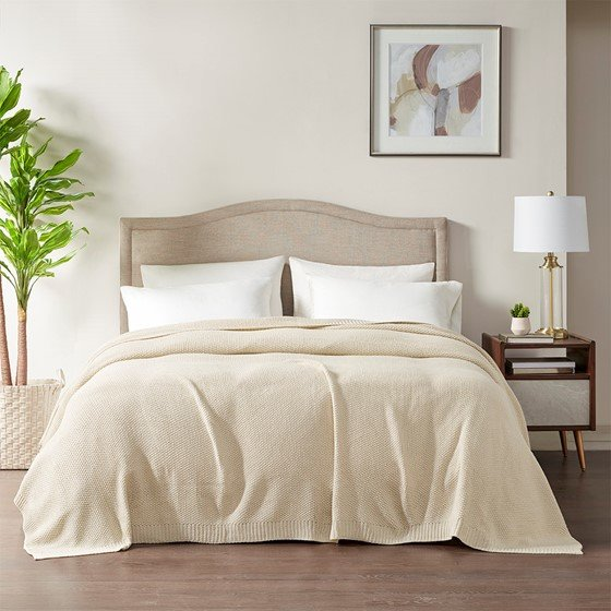 NK+IVY Bree Knit Bed Blanket – Ultra-Soft 100% Acrylic, Classic Knit Design, Machine Washable”