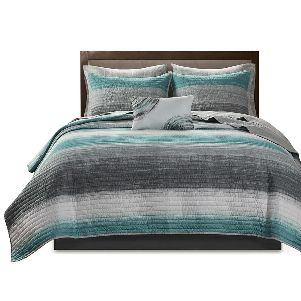 Saben 8 Piece Quilt Set with Cotton Bed Sheets, Aqua color