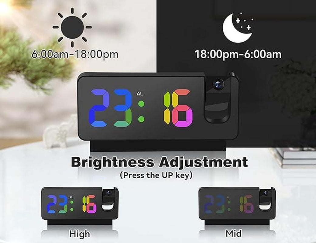 LED Digital Alarm Clock with Time Projection, Temperature Display, Multi-Dimming, Snooze Function, 12/24H, Modern Digital Clock for Bedroom & Office