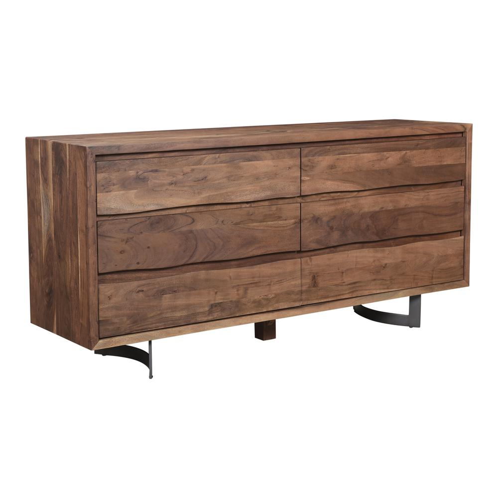 Bent Solid Acacia Wood 6-Drawer Dresser with Live Edge Detail