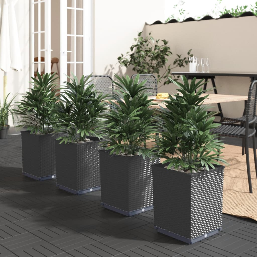 vidaXL Planter Set of 4 Black Polypropylene Medium Decorative Inlays