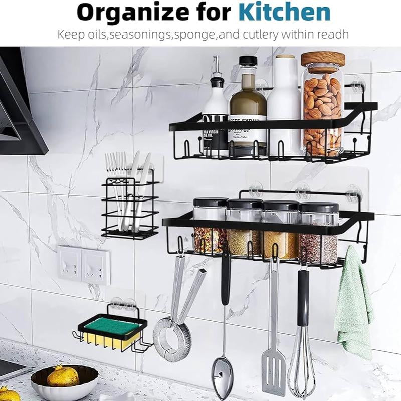 Stainless Steel Shower Caddy 7 Pack Adhesive Shelf Organizers for Bathroom Kitchen Storage