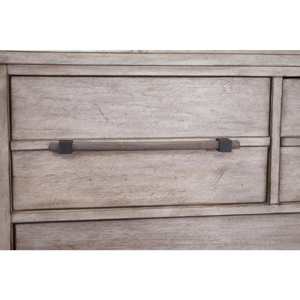 Aurora Whitewash Dresser with Mirror in Rubberwood & Sengon Tekik with Industrial Wood Bar Pulls