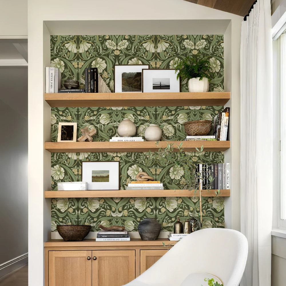 Green Boho Floral Peel And Stick Wallpaper Waterproof Symmetrical Flower Self Adhesive Wall Decor Removable PVC Cabinet Sticker