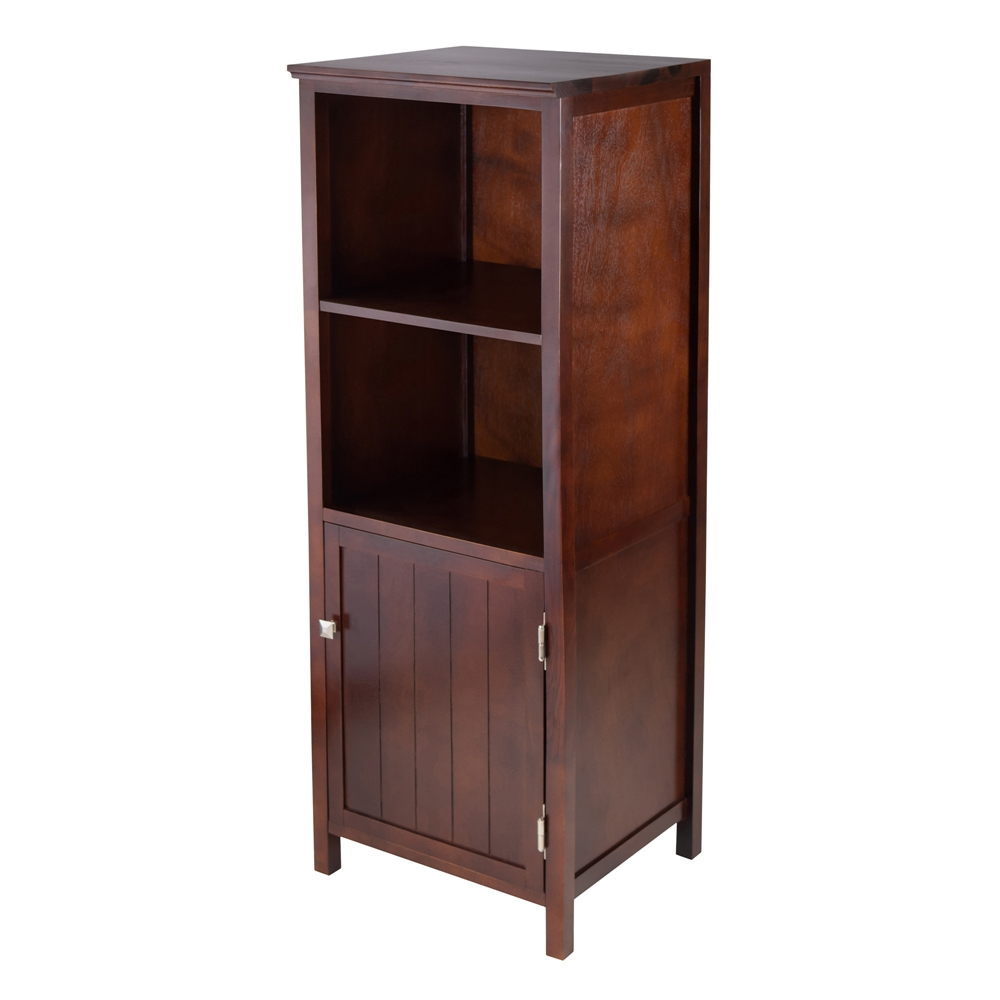 Brooke Jelly Cupboard with Door & Open Shelves – Walnut Farmhouse Storage Cabinet