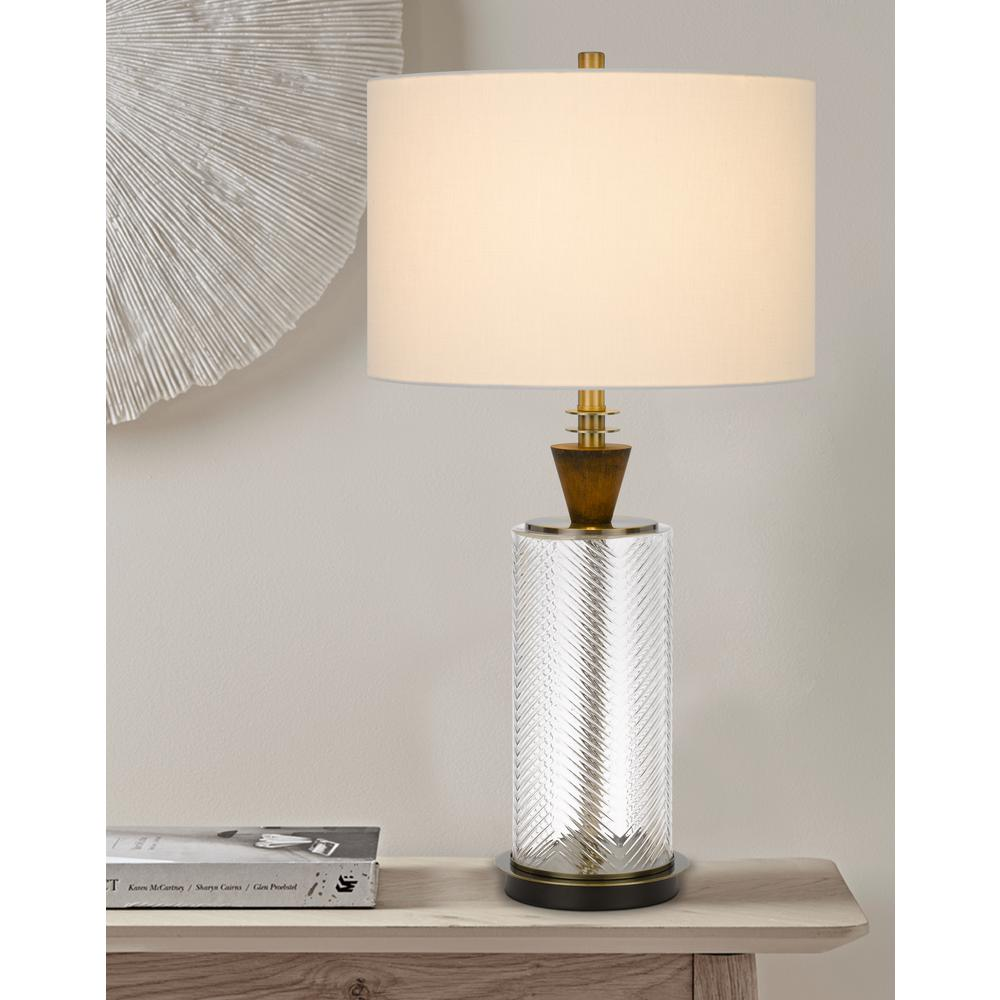 Sherwood 150W Column Glass Table Lamp with Wood & Metal Accents – 3-Way