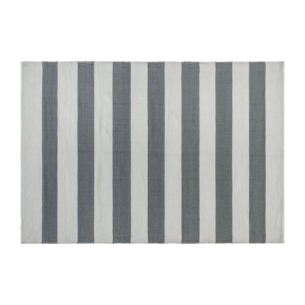 5' x 7' Grey & White Striped Handwoven Cabana Style Stain Resistant Area Rug