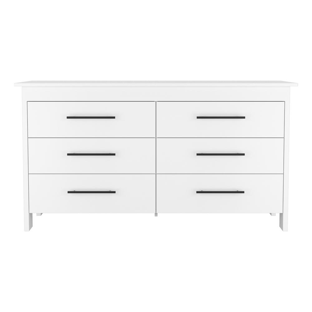 Paris 6-Drawer Double Dresser – White Modern Storage Cabinet