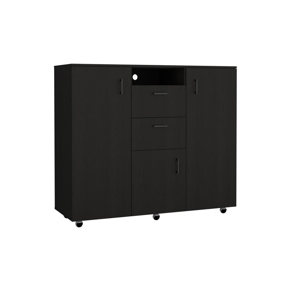 Milano Two-Door Cabinet Dresser with Drawers and Hanging Storage – Black Finish