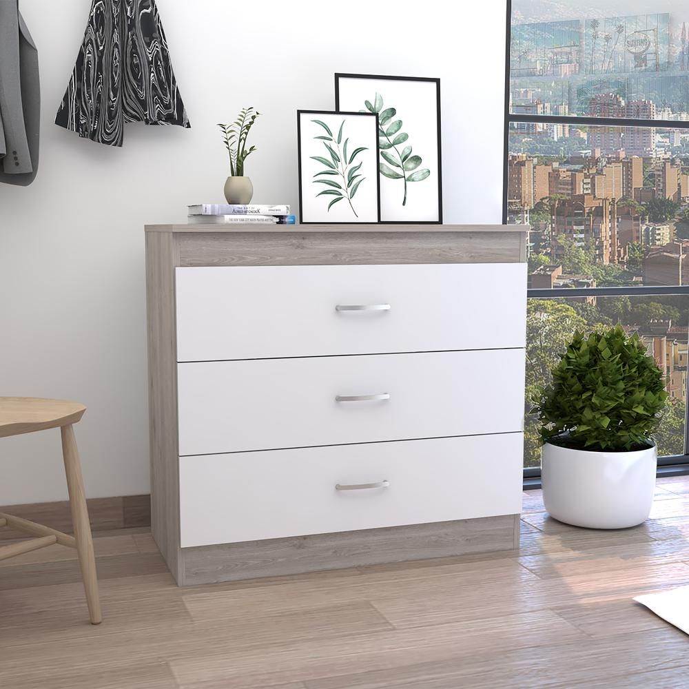 Zurich Three-Drawers Dresser-Light Grey/White