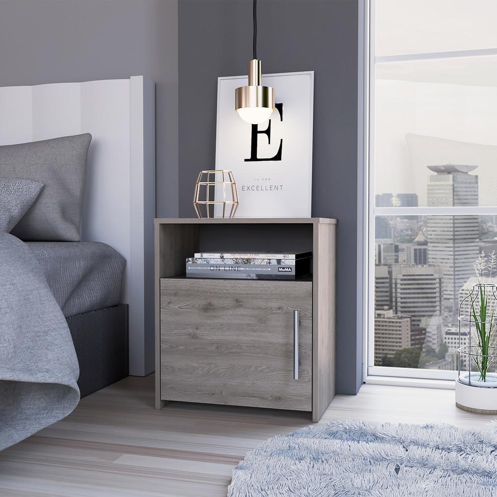 Nightstand, Single Door Cabinet, Metal Handle, One Shelf, Superior Top