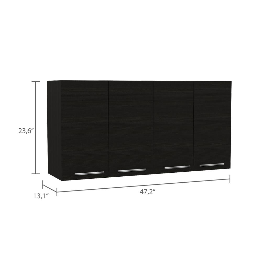 Oceana 120 Wall-Mounted Kitchen Cabinet in Black Wengue | 4-Door Storage Cabinet with Dish & Glass Racks