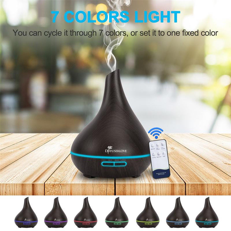 500ml Ultrasonic Aroma Diffuser Lamp – Quiet Smoke Vaporizer with 7 LED Lights & 4 Timer Modes (+12 Essential Oils Set Available)