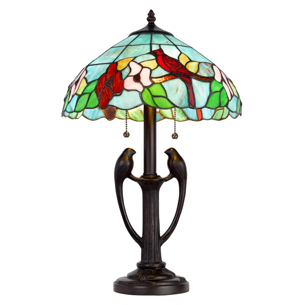 Tiffany-Style 2-Light Resin Table Lamp – Hand-Painted Colored Glass, 60W