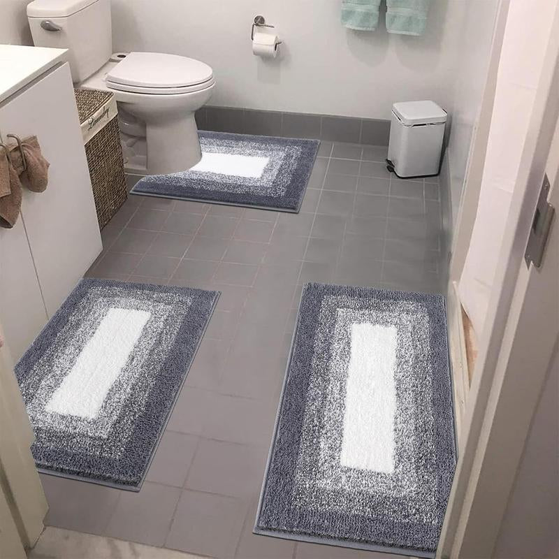 LOKHOM 3-Piece Bathroom Rug Set – Non-Slip, Absorbent Microfiber, Soft Farmhouse Style, Includes U-Shaped Toilet Mat & Shower Rug – Machine Washable