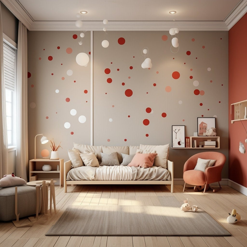 White and Red Polka Dot Peel and Stick Wall Decal Set (200 Pieces)