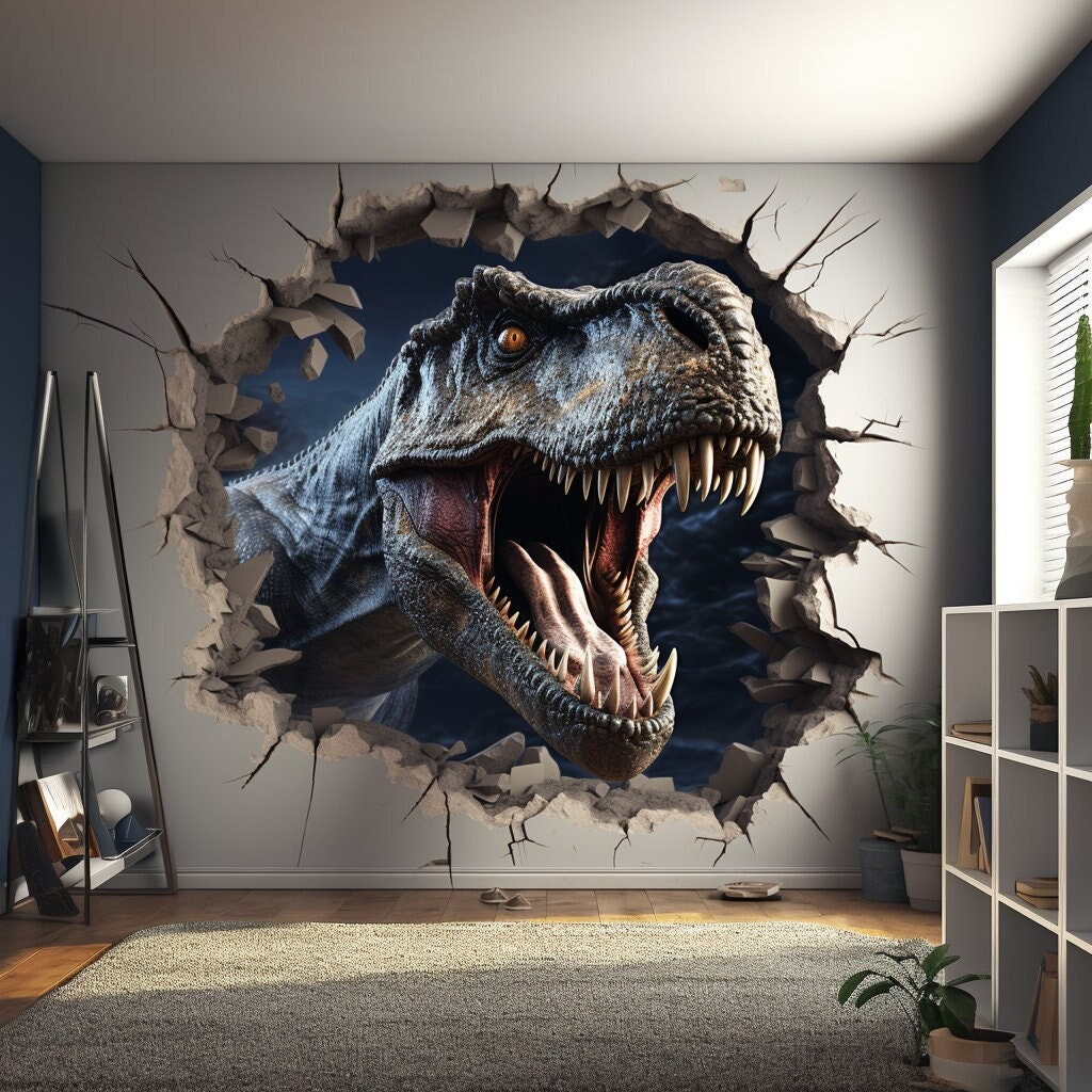 Peel and Stick Wall Sticker – 3D Dinosaur Breakthrough Design for Kids’ Rooms and Play Spaces