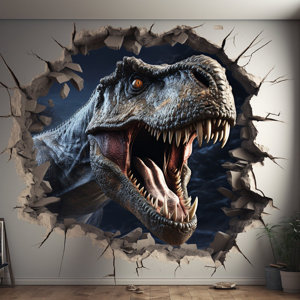 Peel and Stick Wall Sticker – 3D Dinosaur Breakthrough Design for Kids’ Rooms and Play Spaces