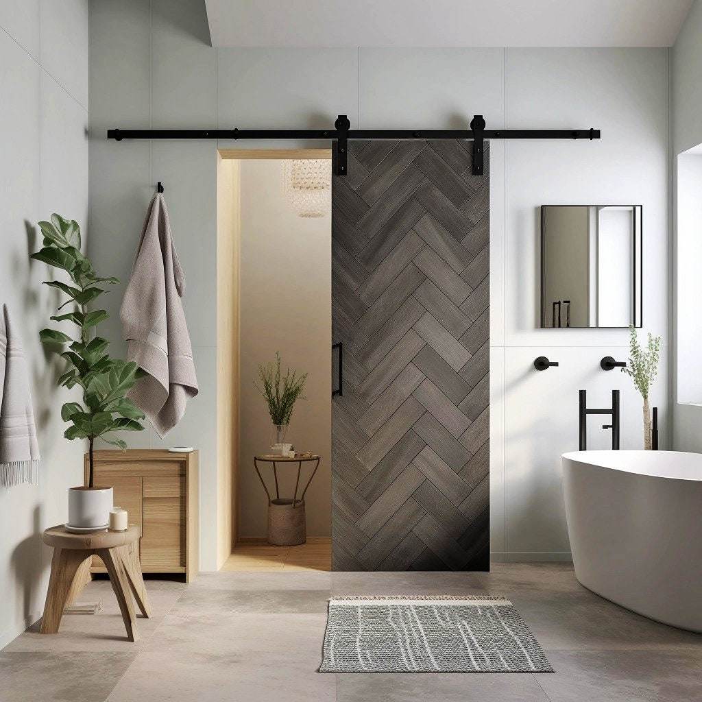 Dark Brown Barn Door Wallpaper Sticker | Rustic Wood Wall Décor